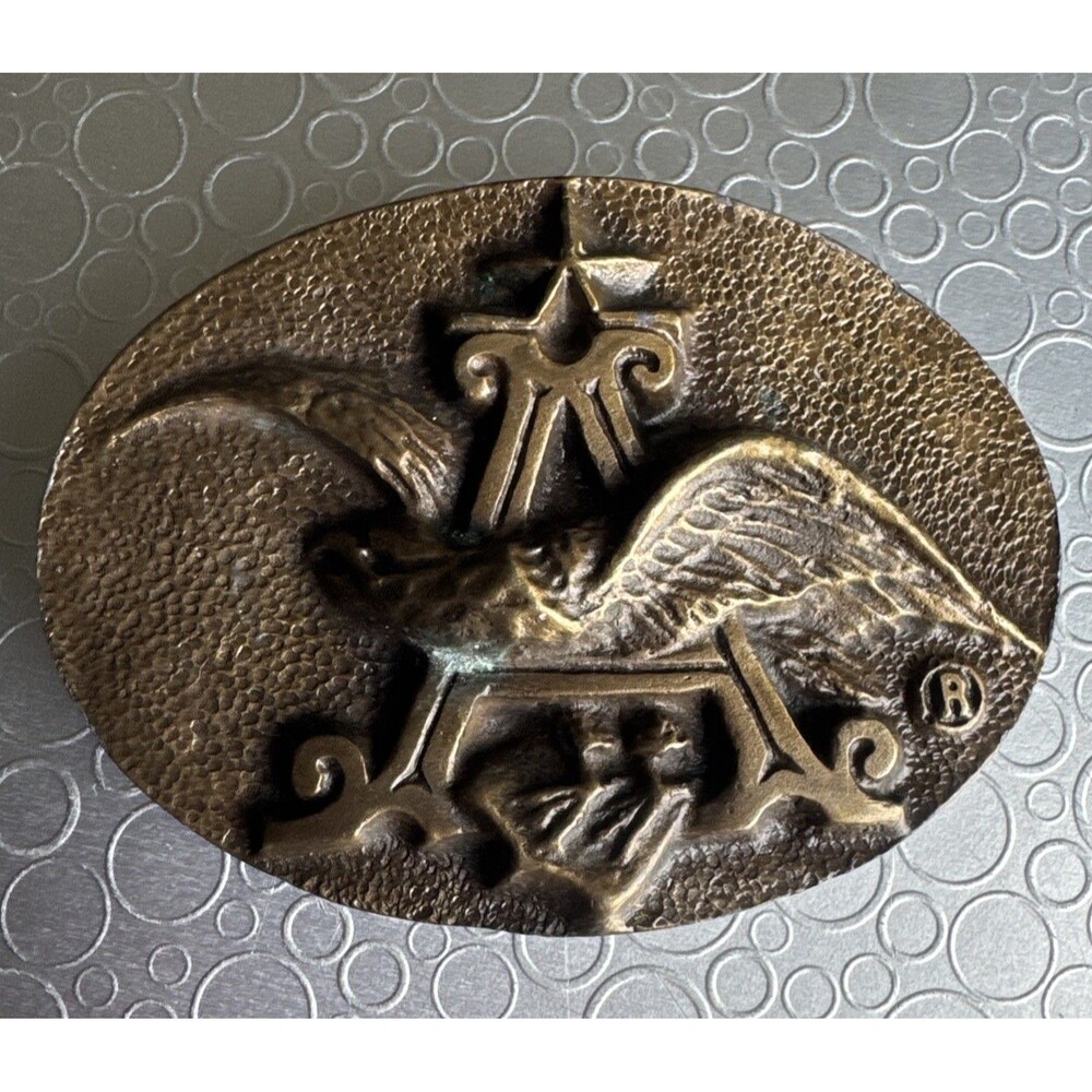 Vtg 1970s Anheuser Busch Brass Belt Buckle P-168 Budweiser Beer Eagle Cowboy Men